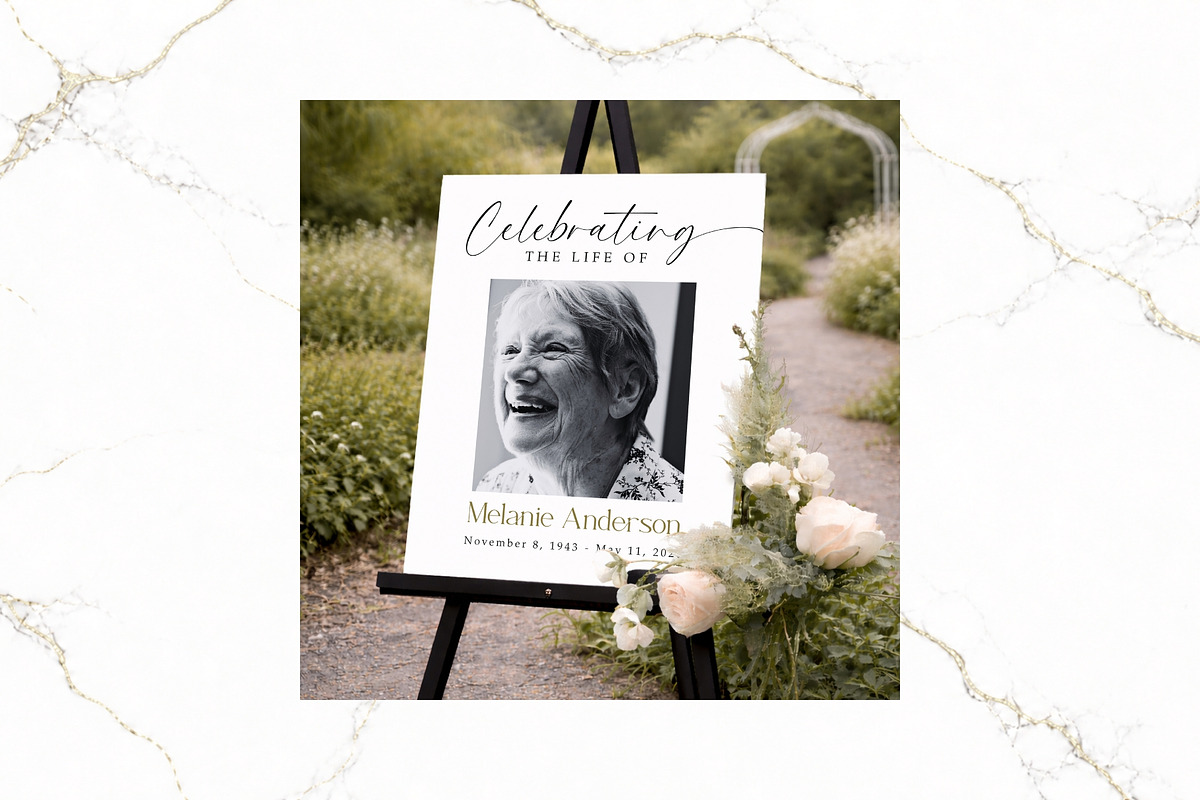 Funeral Welcome Sign B&W Canva FR002, a Poster Template by TyphoonStudio (Photo 3 of 8)