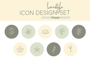 Linestyle Icon Design Set Flower