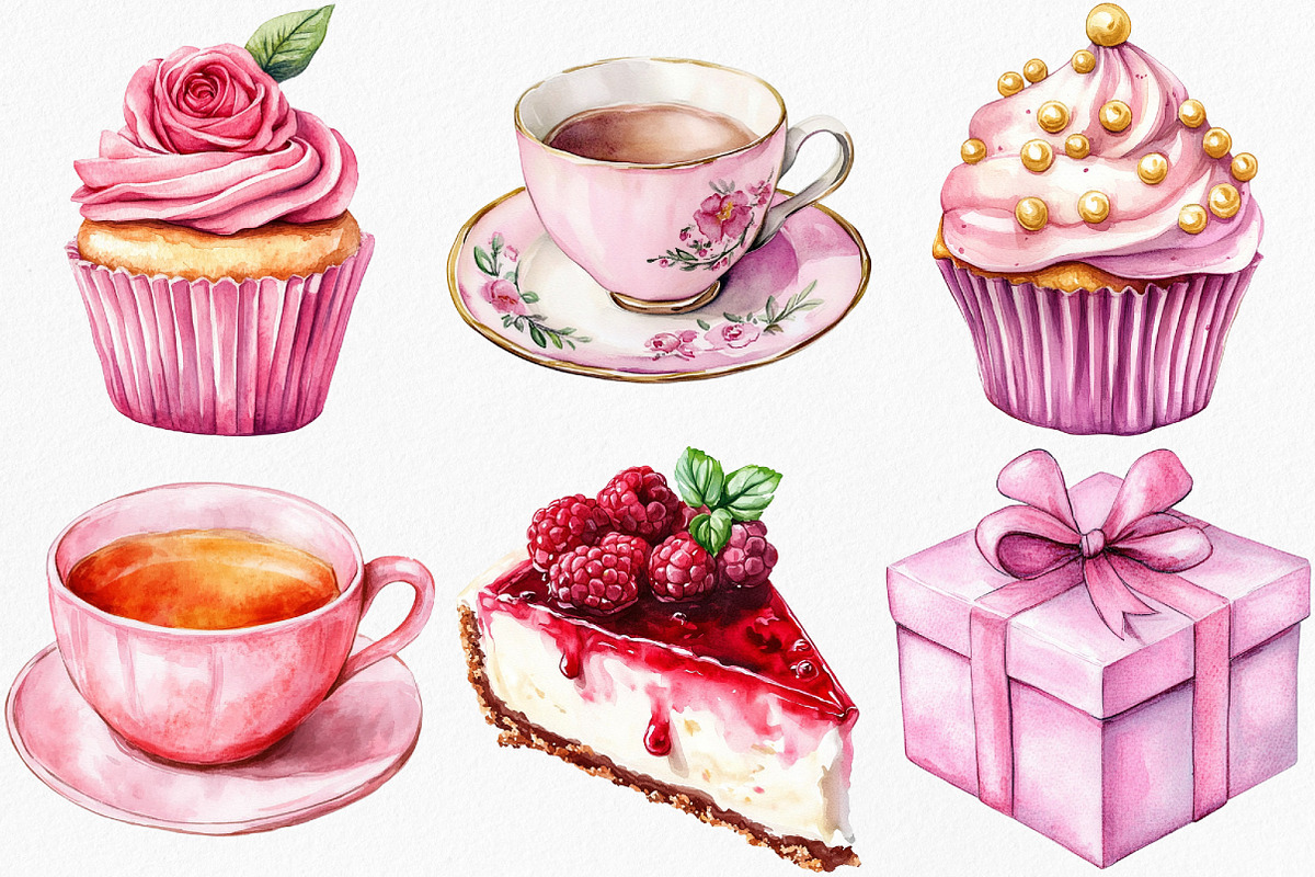 Pink Afternoon Tea Clipart, an Illustration by Canvas Craft (Photo 3 of 8)