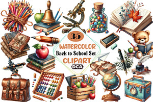 Vintage Back to School Set Clipart, an Illustration by DreamCafeArt