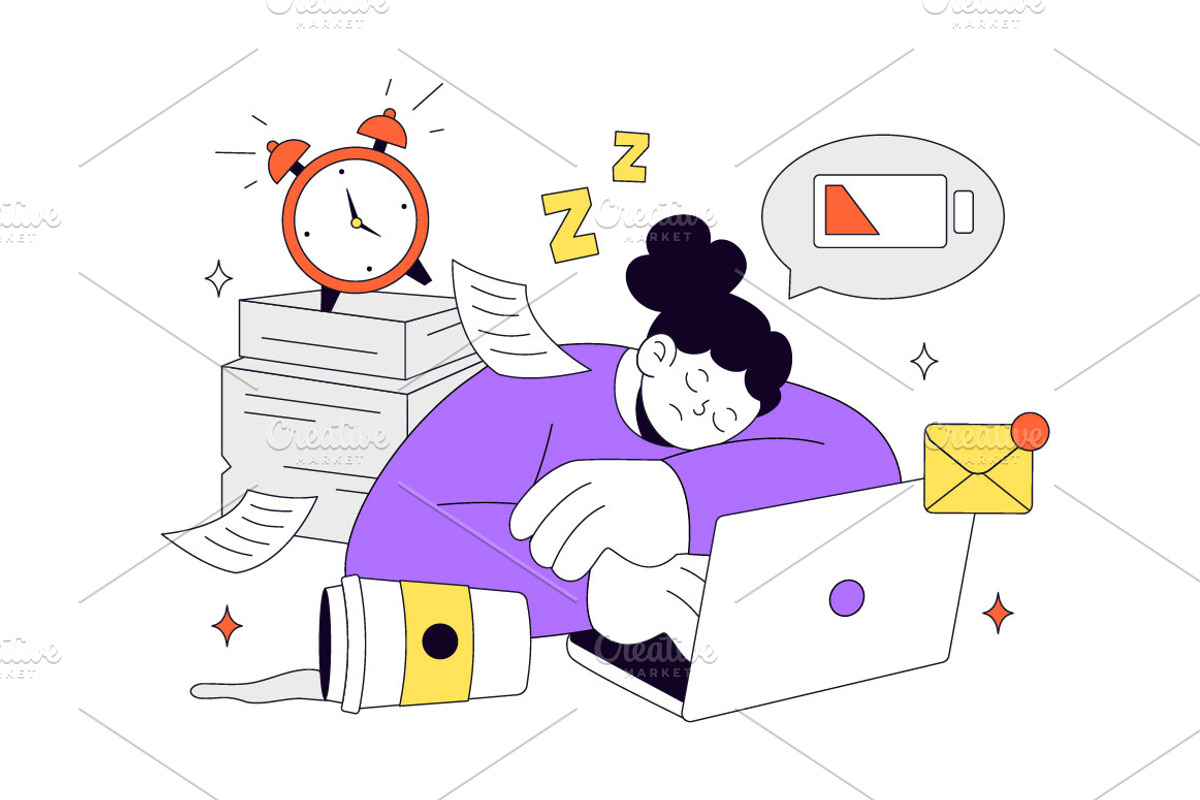 10 Work Burnout Illustration, a Person Illustration by denayunebgt (Photo 4 of 4)