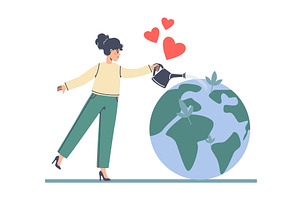 Earth loving. Girl watering planet, an Object Illustration by Valerie Bodnar