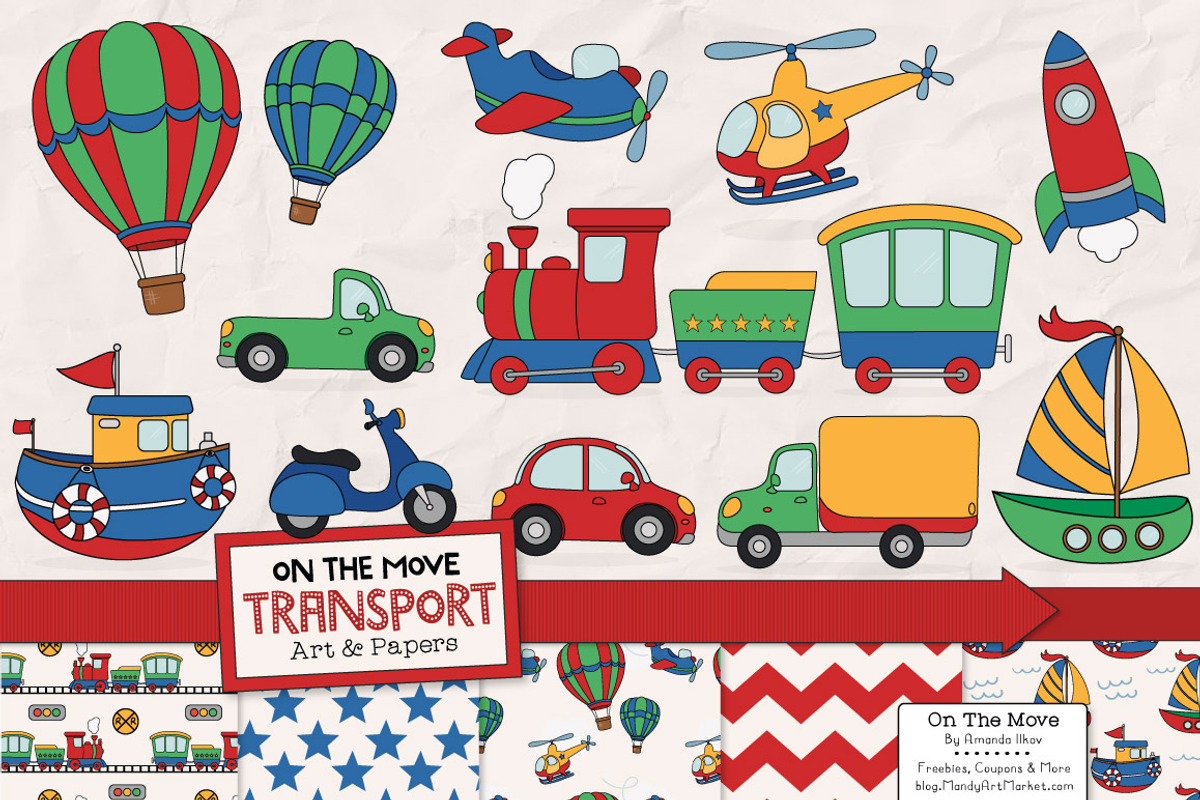 Transportation Clipart & Patterns, a Transportation Illustration by Amanda Ilkov (Photo 1 of 3)