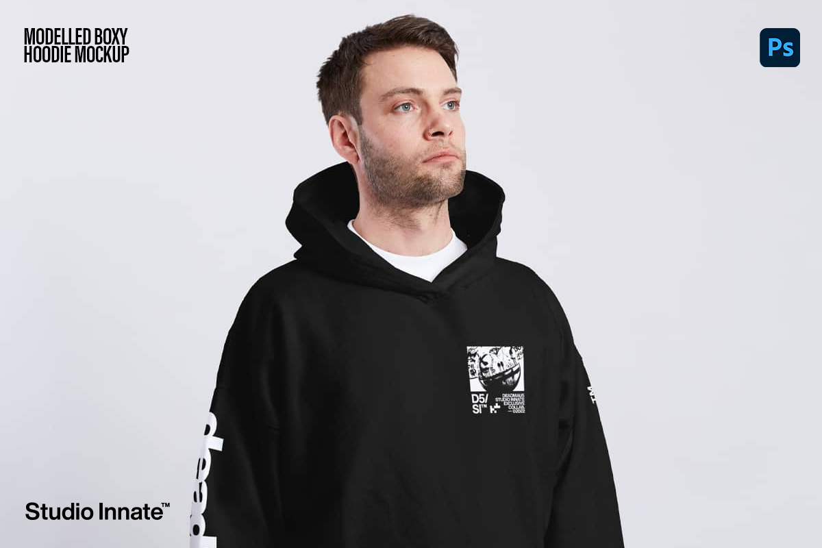 Modelled Boxy Hoodie Mockup, a Hoody Mockup by Studio Innate (Photo 5 of 5)