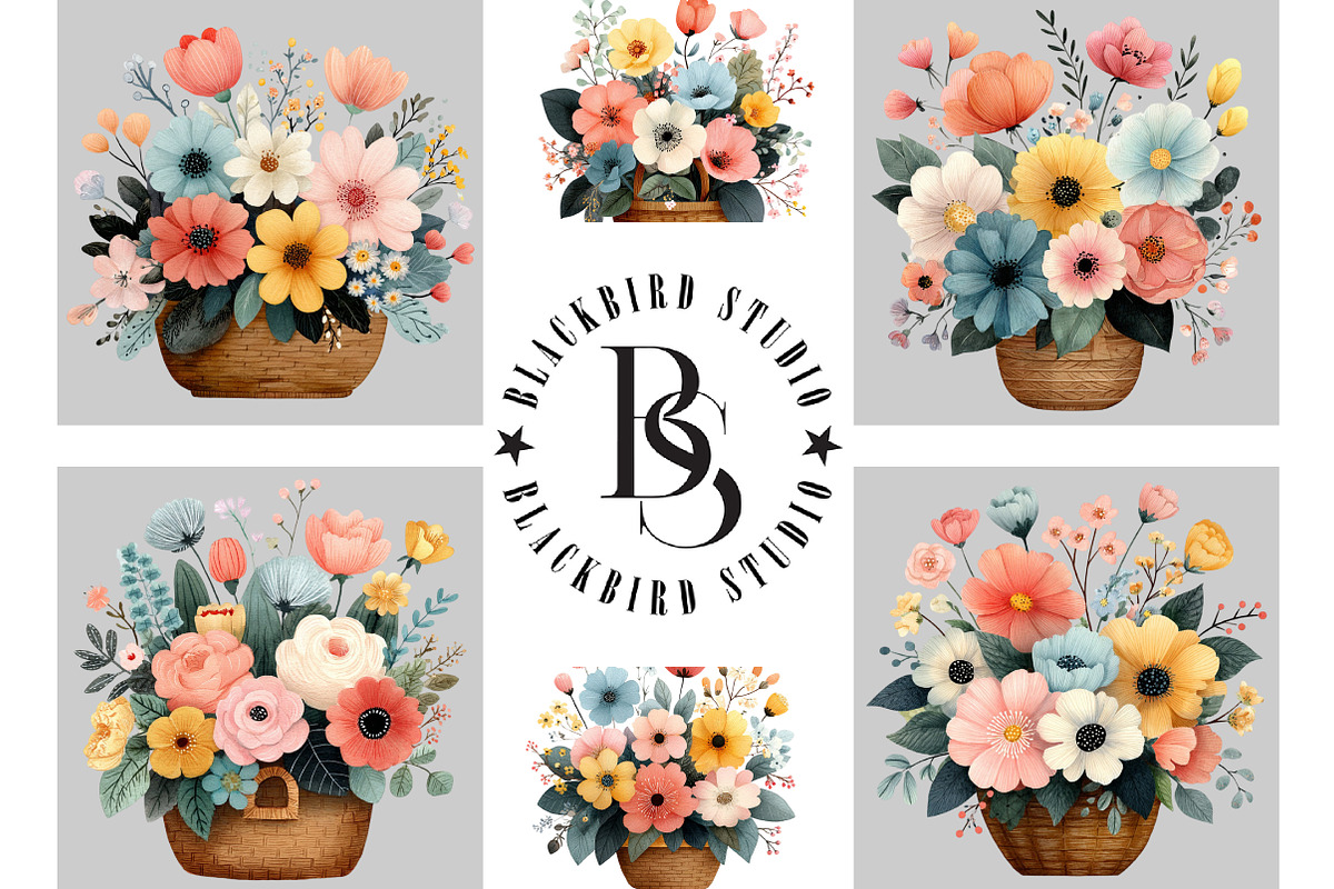 Watercolor Spring Flowers Clipart, an Illustration by Black Bird Studio (Photo 5 of 5)