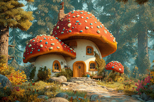 Mushroom house in a forest area, a Photo by Beautiful things