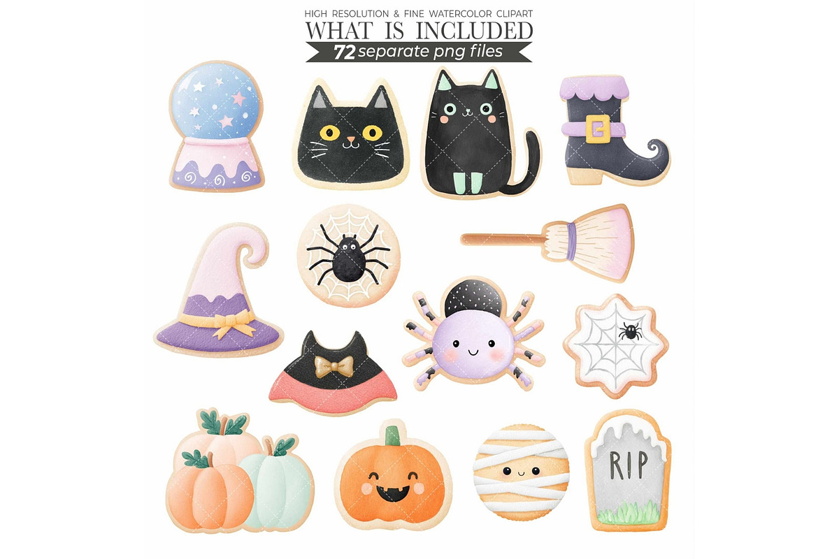 Halloween Cookie Clipart: Watercolor, an Illustration by CharmClipart (Photo 7 of 8)