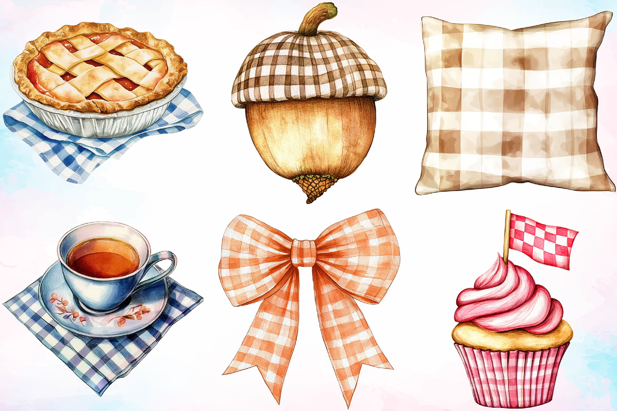 Watercolor Gingham Autumn Clipart, an Illustration by Canvas Craft (Photo 3 of 3)