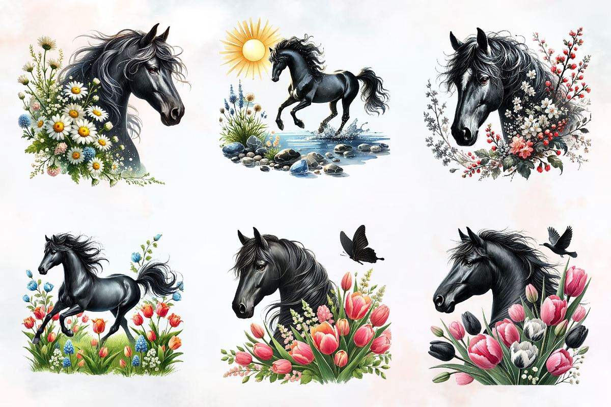 Spring black horse clipart, an Illustration by RobertsArt (Photo 6 of 7)