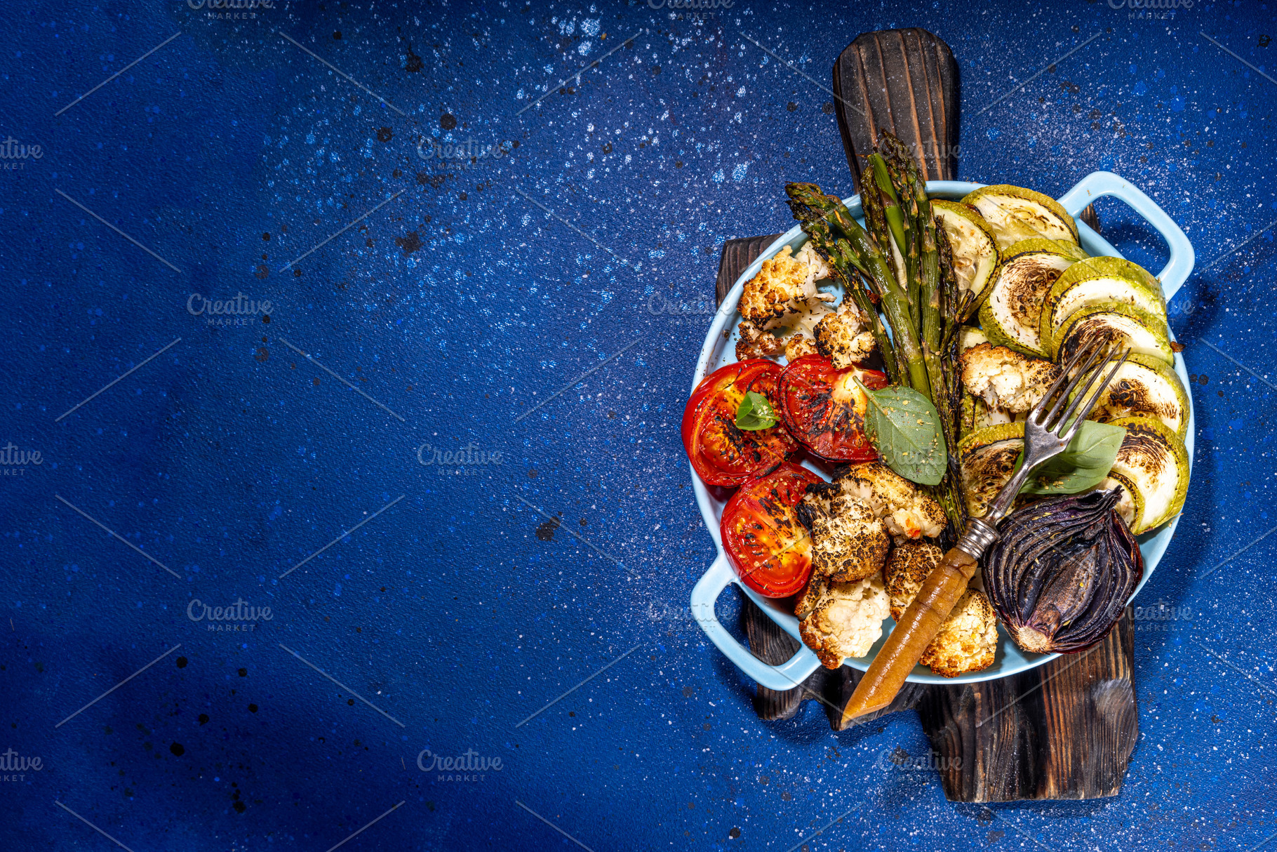 Healthy grilled bbq vegetables on pan, a Food & Drink Photo by Rimma