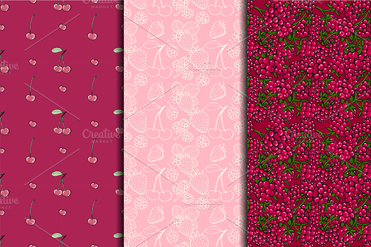 Berry set. 12 seamless patterns preview 5