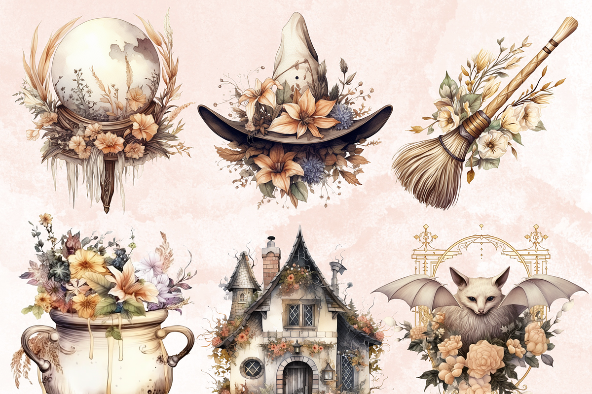 Watercolor Boho Witch Clipart, a Person Illustration by GiraffeCreative (Photo 6 of 9)