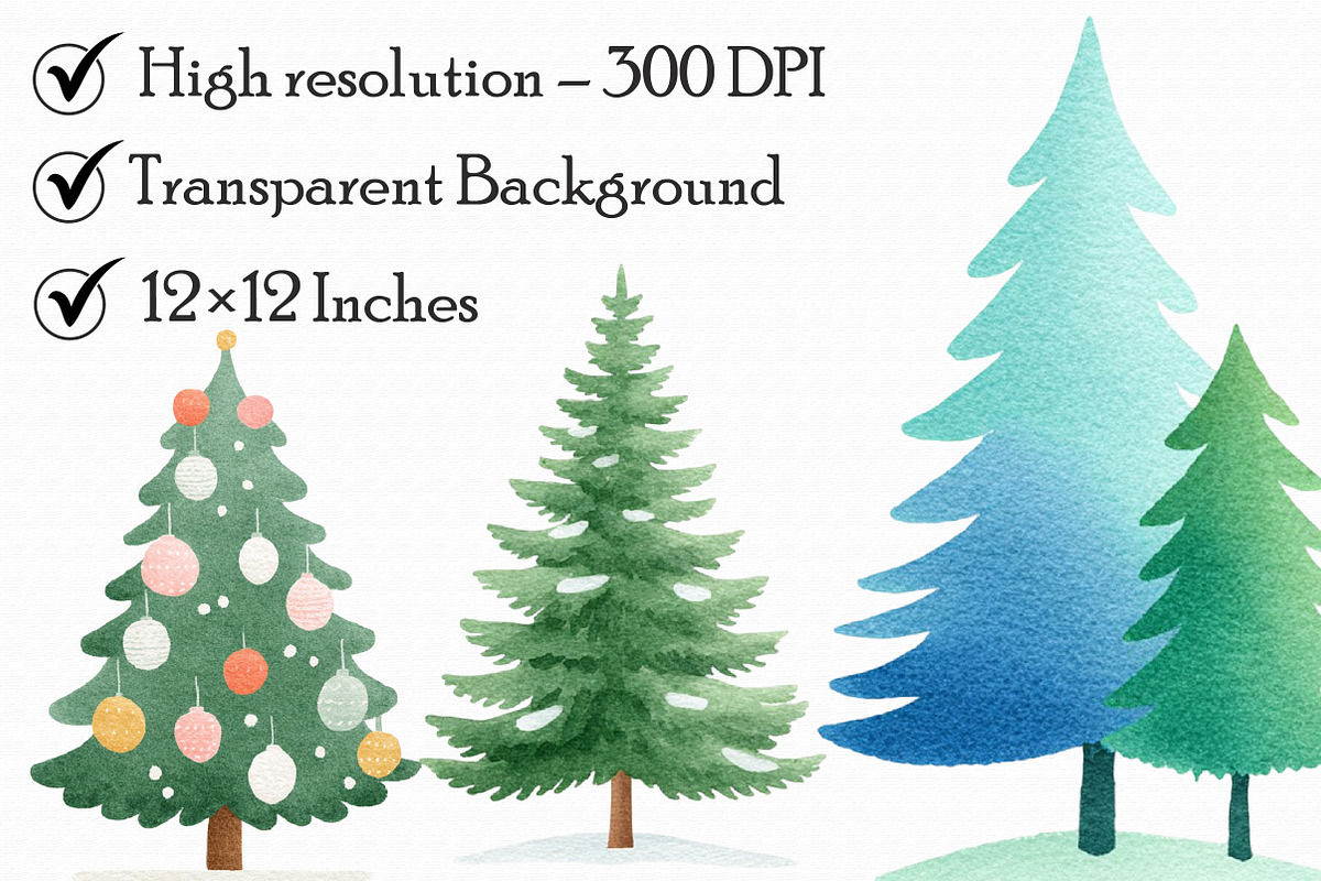 Watercolor Christmas Tree Clipart, an Illustration by Libby Wishes (Photo 2 of 6)