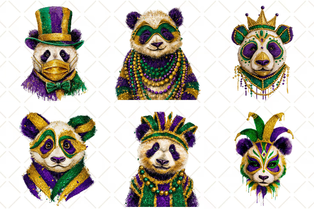 Whimsical Mardi Gras Panda Clipart, an Illustration by Black Bird Studio (Photo 6 of 6)