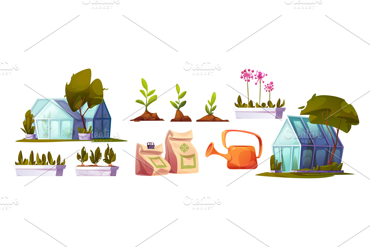 Cartoon greenhouse garden set, an Object Illustration by art PVP - market