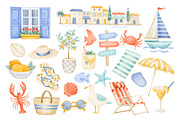 Mediterranean Coastal Clipart, a Seasonal Illustration by ArtGiftsStudio (Thumbnail 3 of 4)