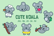 Cute Koala Clipart Set, an Animal Illustration by Rafiart26 (Thumbnail 1 of 2)