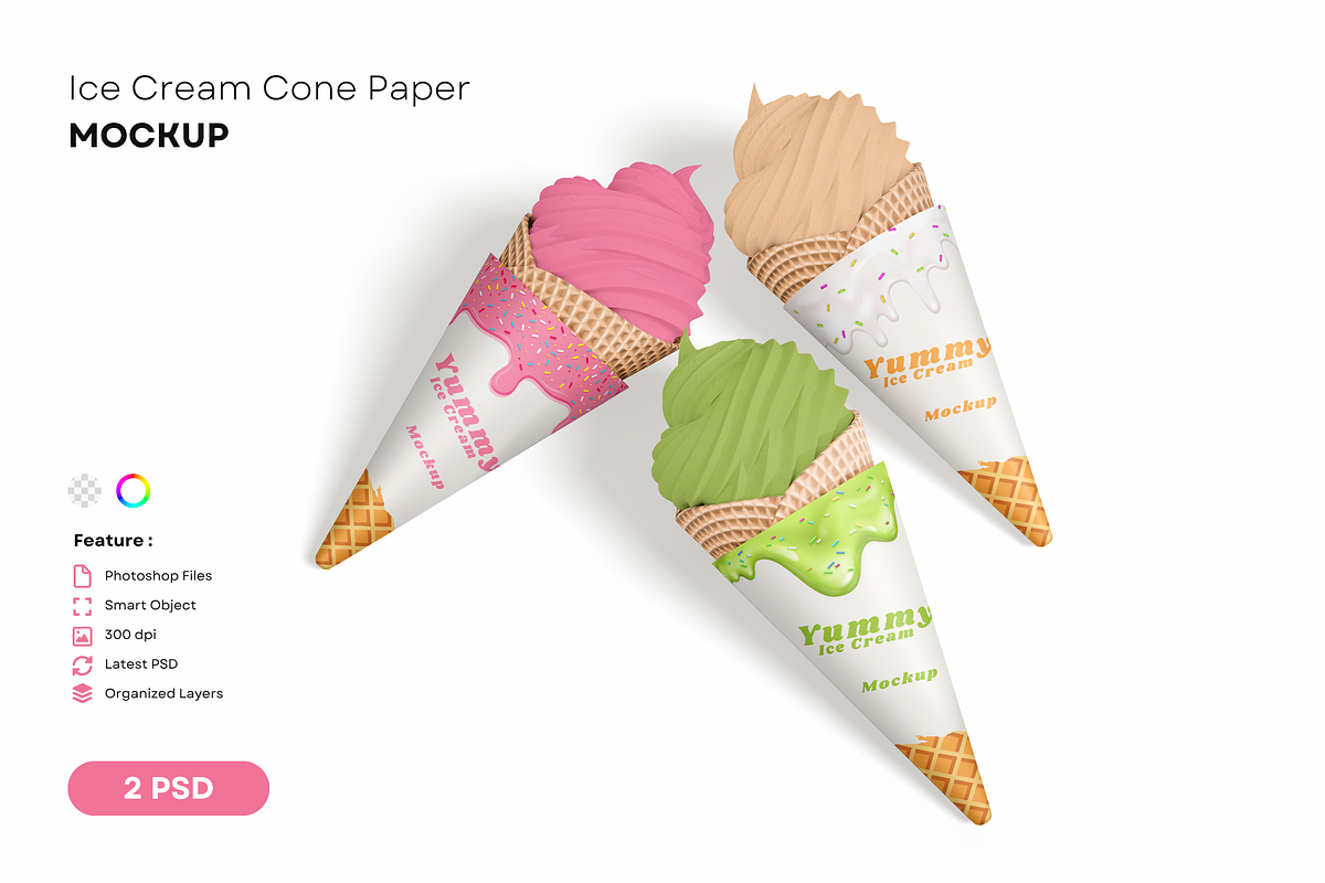 Ice Cream Cone Paper Mockup, a Cups & Container Mockup by DSNA Mockup (Photo 1 of 3)