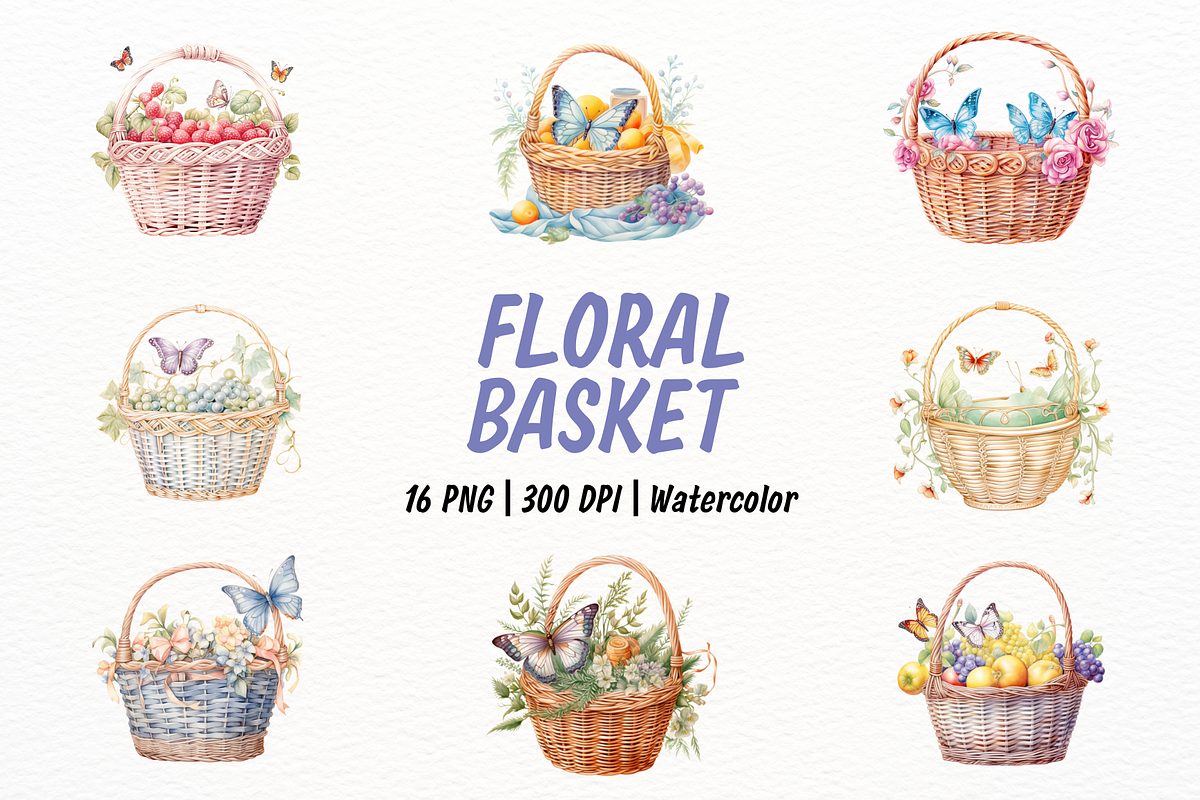 Vintage Basket with Floral Butterfly, a Food Illustration by New-School-Wave (Photo 1 of 5)