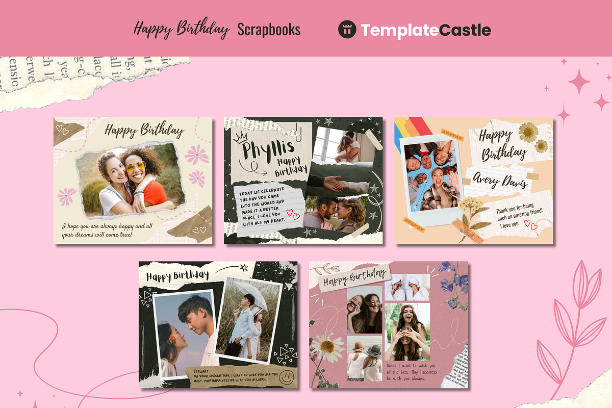 5 Happy Birthday Scrapbook Templates, a Templates & Theme by TemplateCastleStore (Photo 2 of 9)