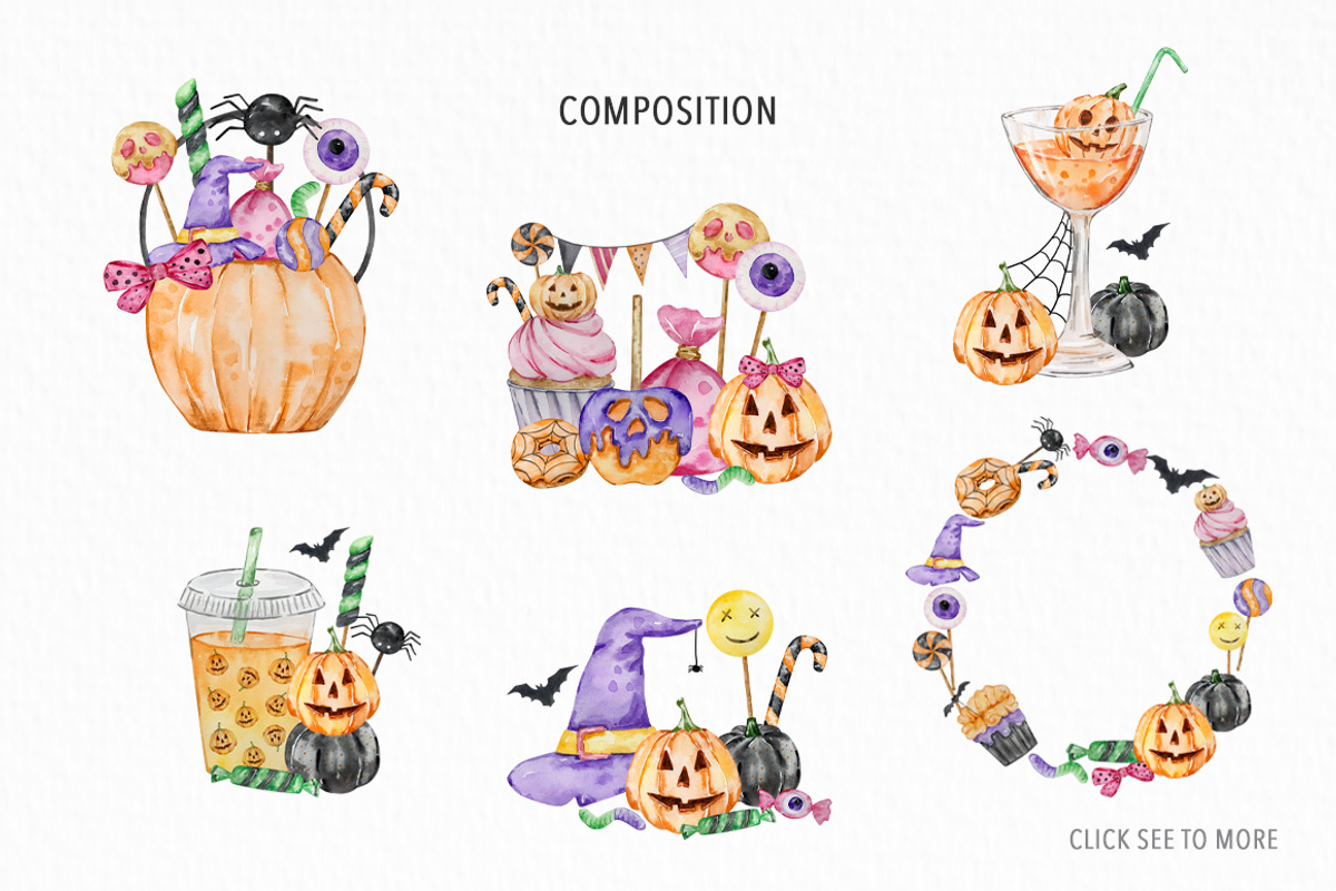 Watercolor Halloween Candy Clipart, a Food Illustration by SvetaArtStore (Photo 2 of 9)