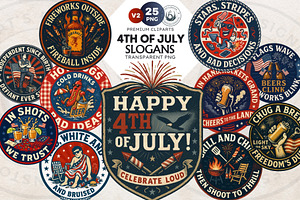 Fourth of July party Slogans PNG V2, a Seasonal Illustration by ThatsDesignArt