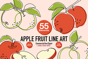 Apple Fruit Line Art Illustration, a Food Illustration by Adora ARTS