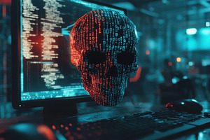 Digital skull made of binary code di, a Photo by Iftikhar Alam