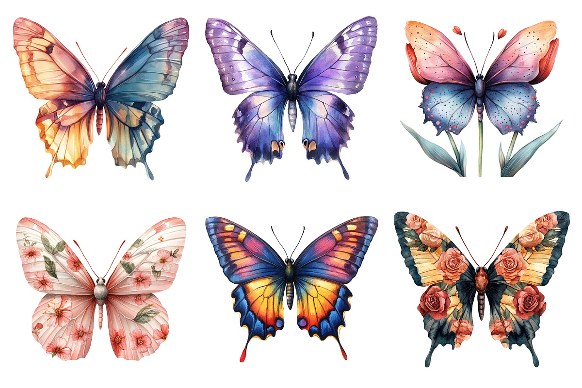 Watercolor Spring Butterfly Clipart, an Illustration by Daily.Designs (Photo 2 of 5)