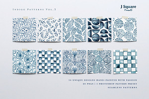 Watercolor Indigo Patterns Vol.3