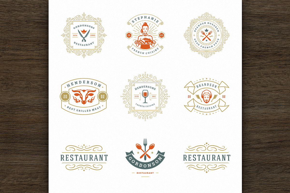 36 Restaurant Logos and Badges, a Branding & Logo Template by Vasya Kobelev (Photo 10 of 19)