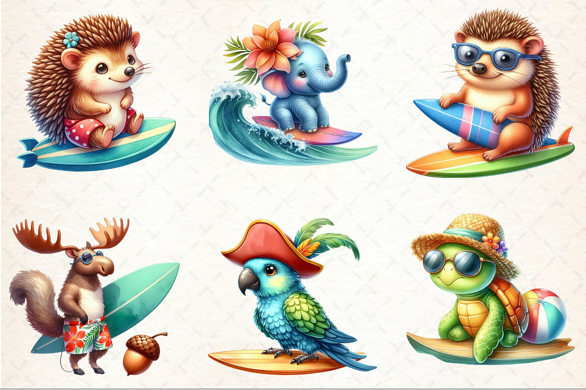Cute Surfing Animals Clipart, an Illustration by Rose Art (Photo 2 of 3)