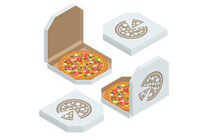 Isometric Set Of White Pizza Box