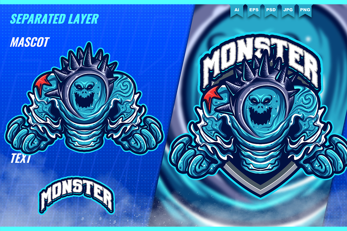 Monster Water - Mascot Esport Logo, a Branding & Logo Template by FNR Graphics (Photo 4 of 5)