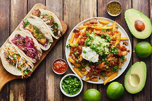 tacos and carne asada steak fries