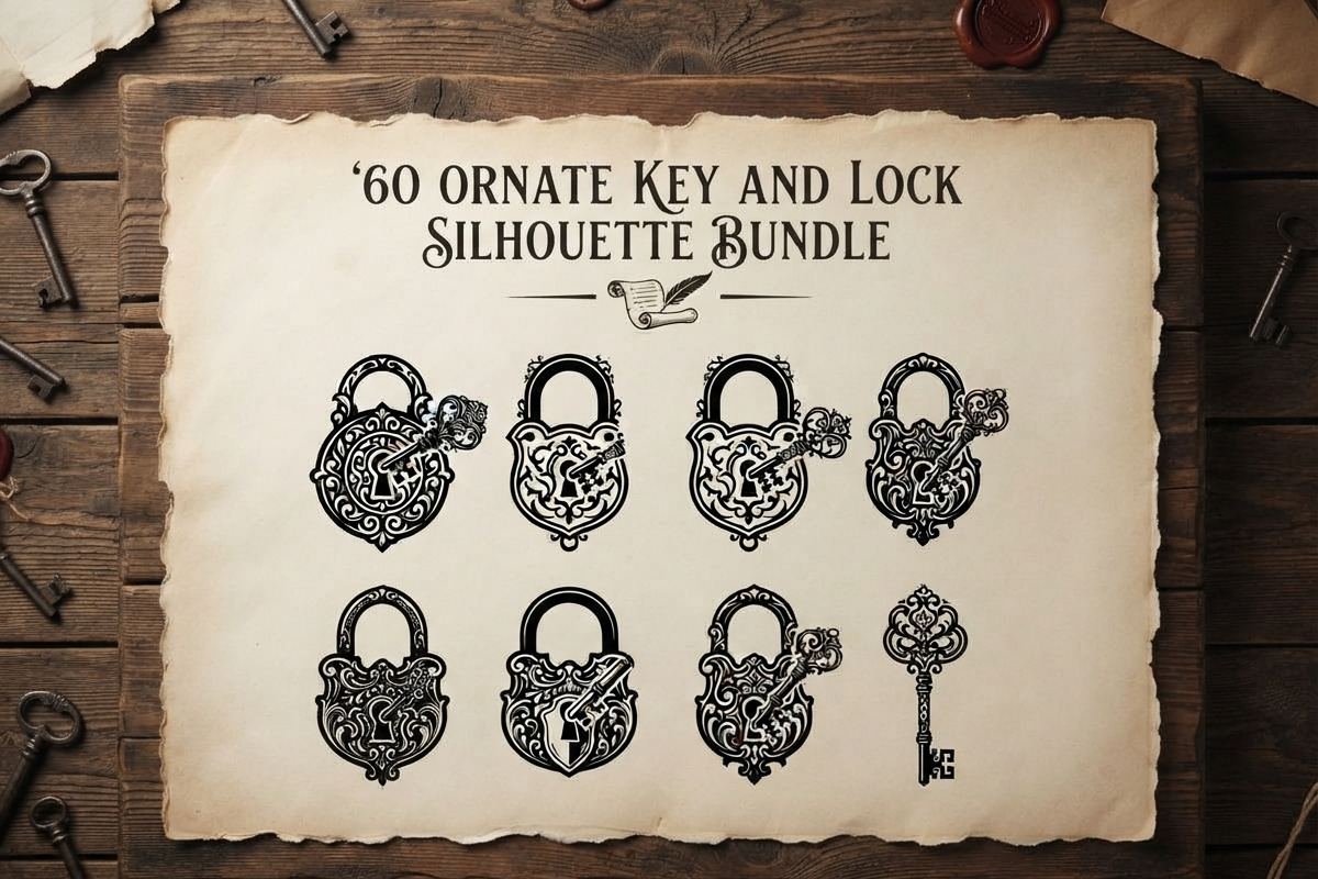 60 Ornate Key and Lock Silhouette, a Technology Illustration by Amazin_art (Photo 1 of 21)