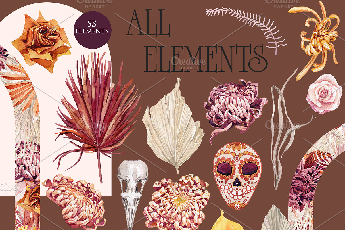 Watercolor set Dia de Muertos, a Decorative Illustration by Antikva17 (Photo 9 of 10)