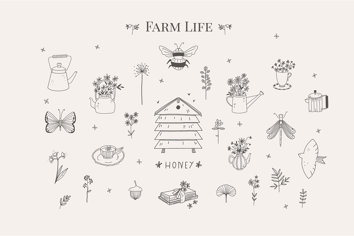 Farm Life Nostalgic line doodle icon, a Decorative Illustration by Summer Nightingale Art (Photo 4 of 20)