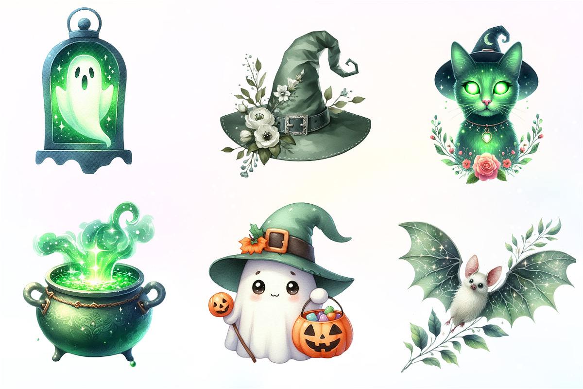 Green & White Halloween Clipart, an Illustration by CreationArt (Photo 3 of 9)