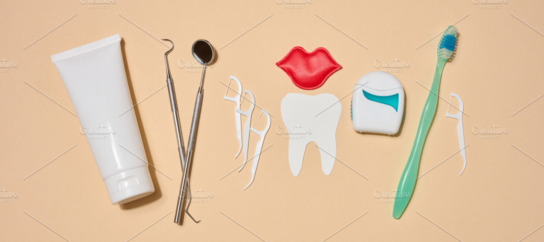 Set of tools and products for oral hygiene, toothpaste, dental f, a Health & Medical Photo by ndanko