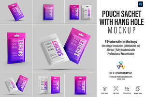 Pouch Sachet with Hang Hole Mockup