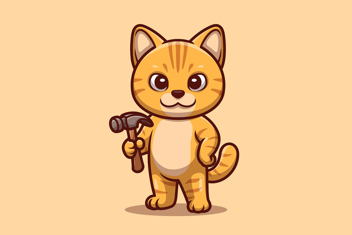 Cat Builder Cartoon Character Illust, an Animal Illustration by Gumrega Studio