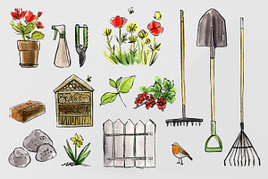 Garden Watercolor Sketches Icons