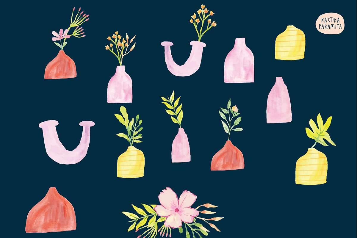 Colorful Watercolor Floral and Vase, an Object Graphic by Kartika Prints (Photo 2 of 4)