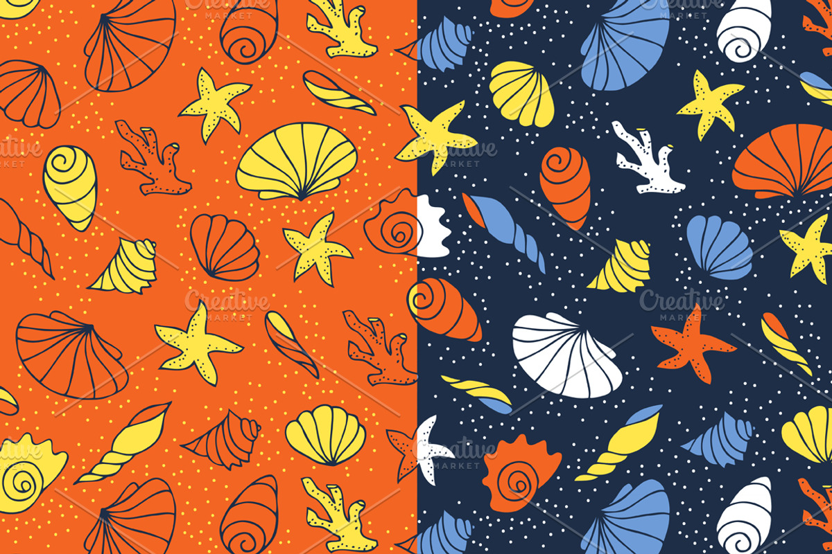 10 seamless patterns with seashells, a Pattern Graphic by EvgeniaV (Photo 3 of 7)