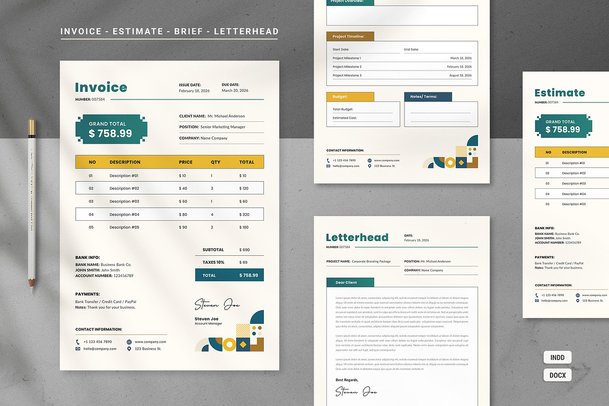 Project Brief, Letterhead & Invoice, a Stationery Template by Creativity-Design (Photo 2 of 5)