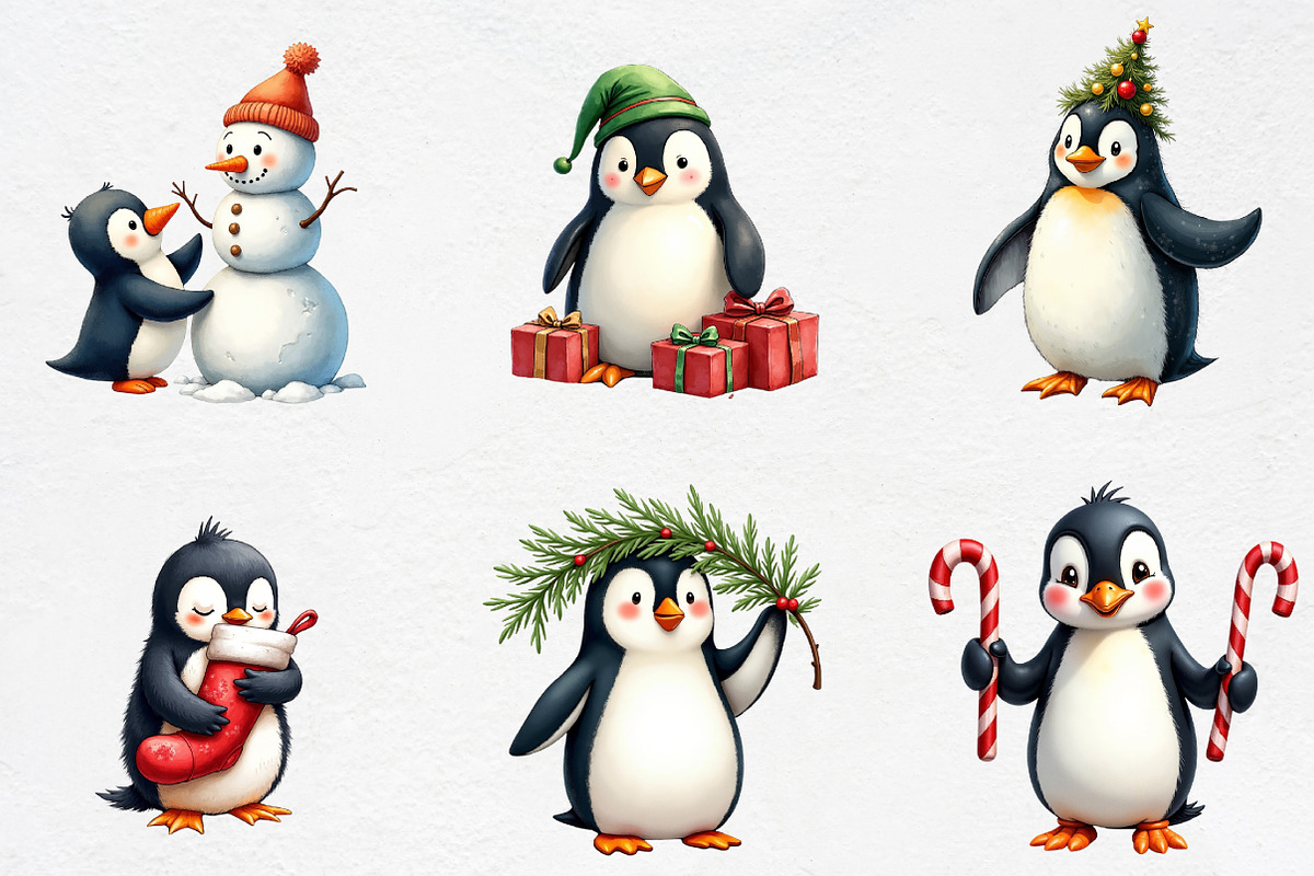 Funny Christmas Penguin Clipart, an Illustration by CrexoraLab (Photo 2 of 5)