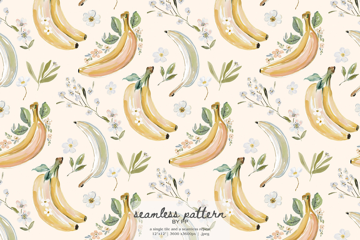 Banana floral seamless pattern, a Pattern Graphic by Pink Studio Art (Photo 1 of 4)