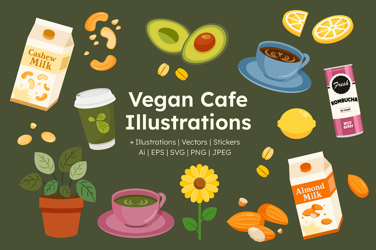 Vegan Cafe Illustrations, a Food Illustration by ThePixelLibrary (Photo 1 of 8)