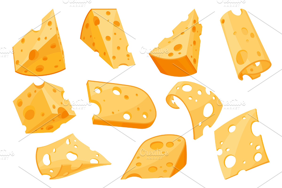 Colorful assortment of sliced cheese, a Food Illustration by the8monkey